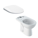 Stojąca miska WC Selnova do spłuczki nasadzanej, lejowa, B35.6 cm, H39 cm, T66.5 cm, odpływ poziomy, Rimfree Deska sedesowa WC wolnoopadająca Selnova mocowanie od góry, antybakteryjna biała